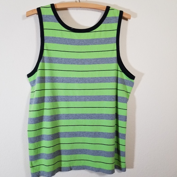 OP Neon Green, Gray & Black Striped Tank Top, M - Picture 4 of 7